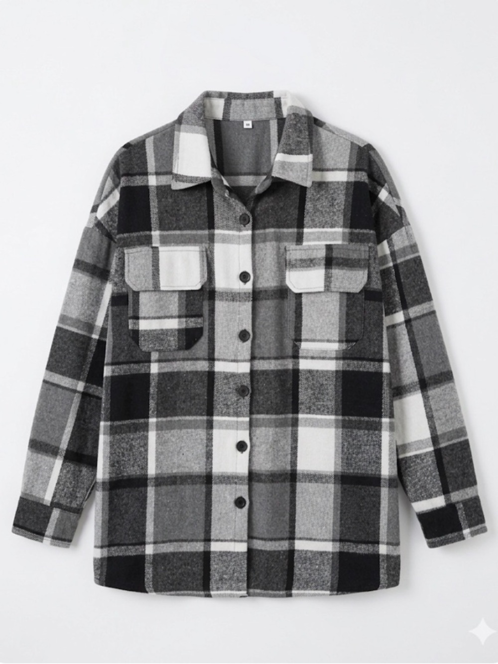 Plaid Print Shacket, Women’s M, Black White